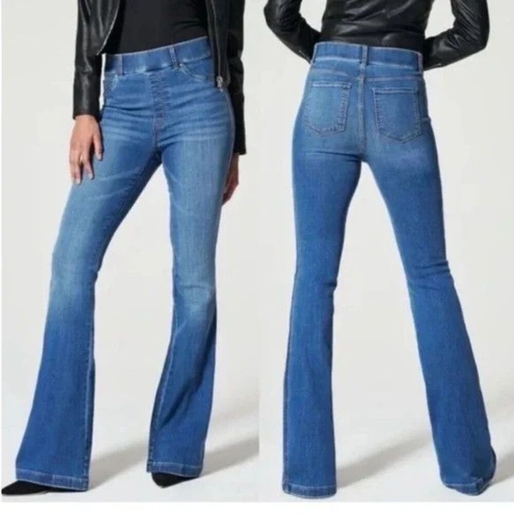 SPANX 20456T Flare Leg Pull On Denim Blue Jean Jeggings Comfort Waist SIZE SMALL